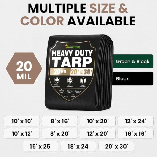 20 Mil 12x20 FT Heavy Duty Waterproof Tarps for Outdoor (Black / 12X20FT)
