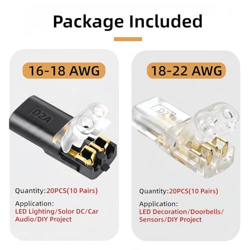 40 PCS Quick Wire Connectors Double Wire Plug in Connector with Locking Buckle No Stripping Easy Connect for Low Voltage DIY Project LED Strips Lights