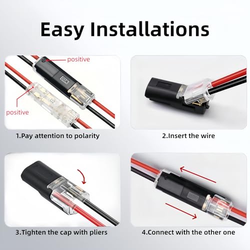 40 PCS Quick Wire Connectors Double Wire Plug in Connector with Locking Buckle No Stripping Easy Connect for Low Voltage DIY Project LED Strips Lights