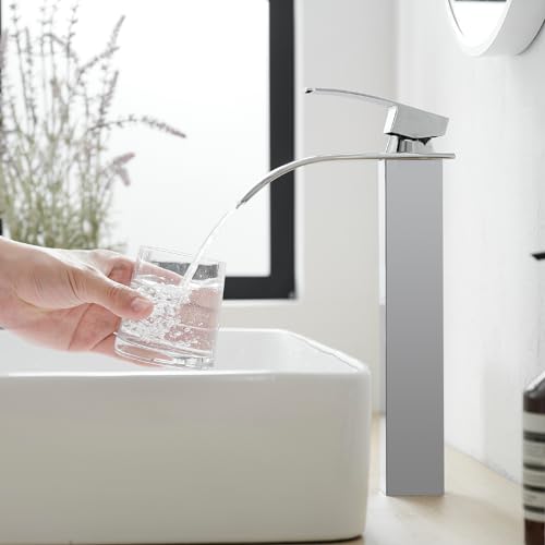 Tall Bathroom Faucet Vessel Sink Faucet with Drain (With Drain / Polished Chrome)