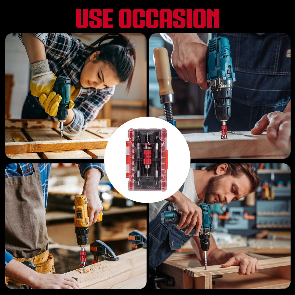 Upgrade 8PCS Countersink Drill Bits Set with Adjustable Depth Stopper (Red / 8 Pcs)