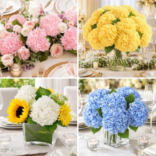 4 Pcs Real Touch Hydrangea Artificial Flowers (Yellow / 4 Pcs)