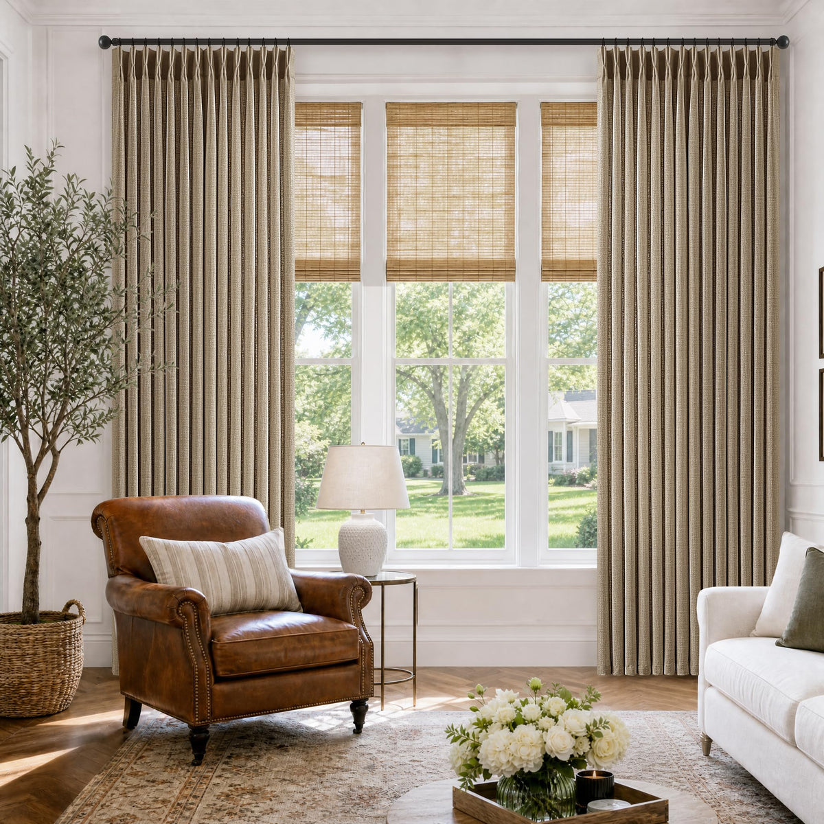 Light Filtering Pinch Pleated Brown Thick Linen Curtains 102 Inches Long (Dark Flax / 40"W x 102"L (Pack of 2))