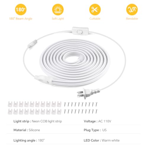 110V Silicone Neon LED Strip Lights Outdoor Waterproof 16.4ft Warm 3500k (Warm White)
