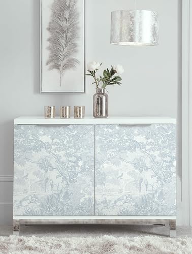 Peel and Stick Wallpaper Blue and White Vintage Forest Animals Floral Wallpaper Removable Self (Blue / 17.3" x 197")