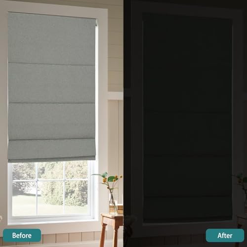 No Drill Roman Shades Cordless Blinds Blackout for Indoor Windows (Dark Grey / 47"W x 64"H)