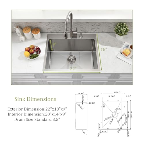 18 Gauge Drop In Stainless Steel Kitchen Sink
