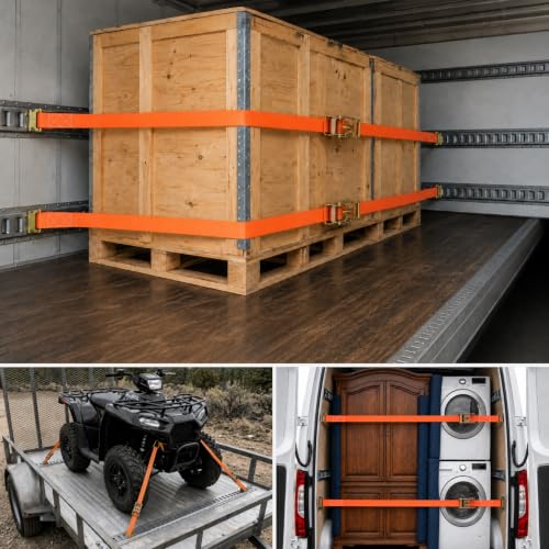 E Track Ratchet Straps 2" x 15 FT 4500LBS Break Strength Tie Down Straps for Trucks (Orange)