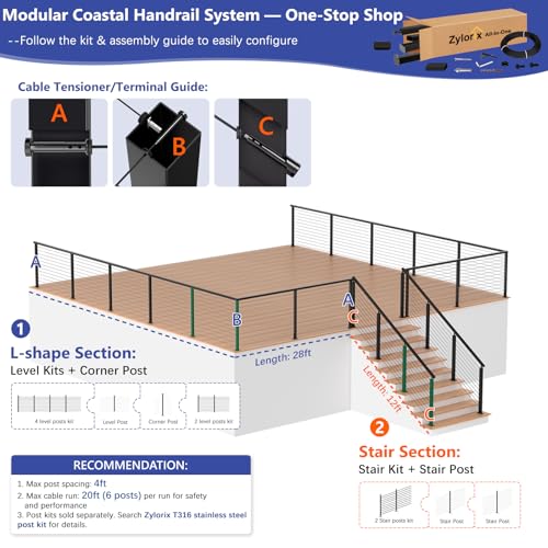 Stainless Steel T316 Black Handrail for Cable Railing Post with Nylon End Cap Kits