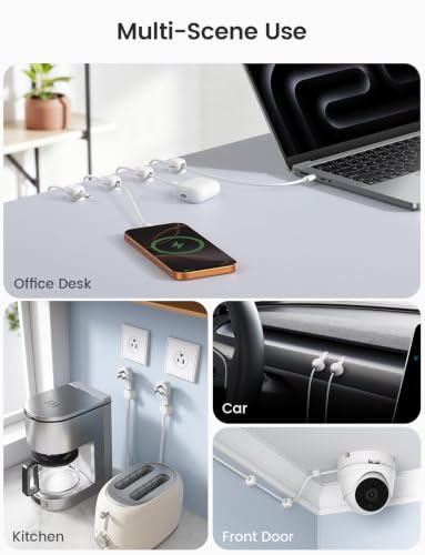 6 Pack Rotating Magnetic Cable Clips (Snow White - Rotatable)