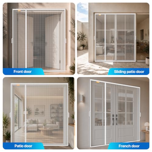 Magnetic Screen Door Reversible Side Opening (White / Screen size 60"X80", Fit door size up to 58"X79")