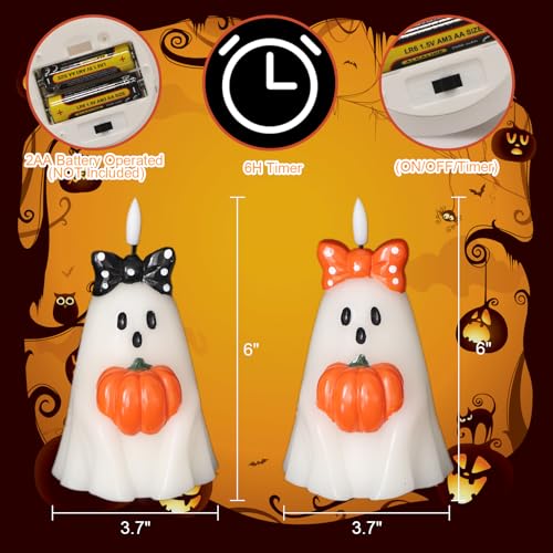 Halloween Ghost Candles Battery Operated with Timer Flameless Flickering