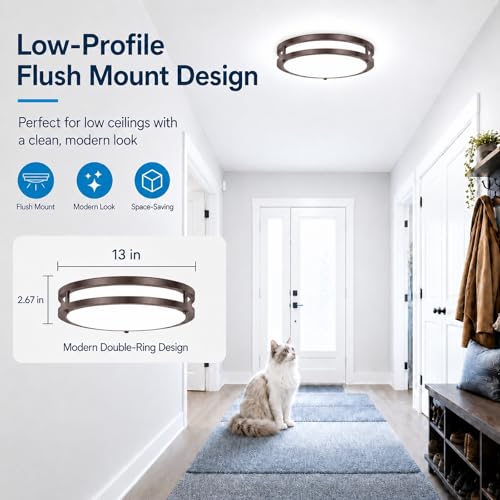 2-Pack Oil-Rubbed Bronze Flush Mount LED Ceiling Lights, 13Inch 36W Super Bright 3600lm Dimmable Ceiling Light Fixtures, 5CCT Selectable 2700K-6500K, Energy-Efficient Modern Ceiling Lamp, Easy Install (Oil-Rubbed Bronze / 13inch-2Packs)