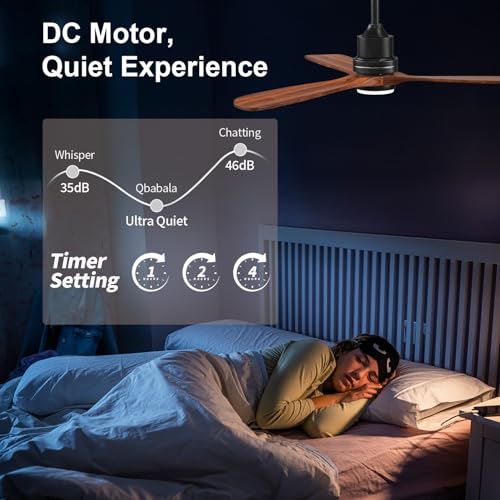 Ceiling Fans with Lights 52IN Outdoor Ceiling Fan with Remote Control Wood Modern Ceiling Fans with Light for Patios Noiseless Reversible DC Motor (Dark walnut / 52IN)