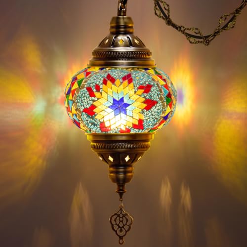7.2" D Turkish Moroccan Mosaic Hanging Pendant Lamp Plug