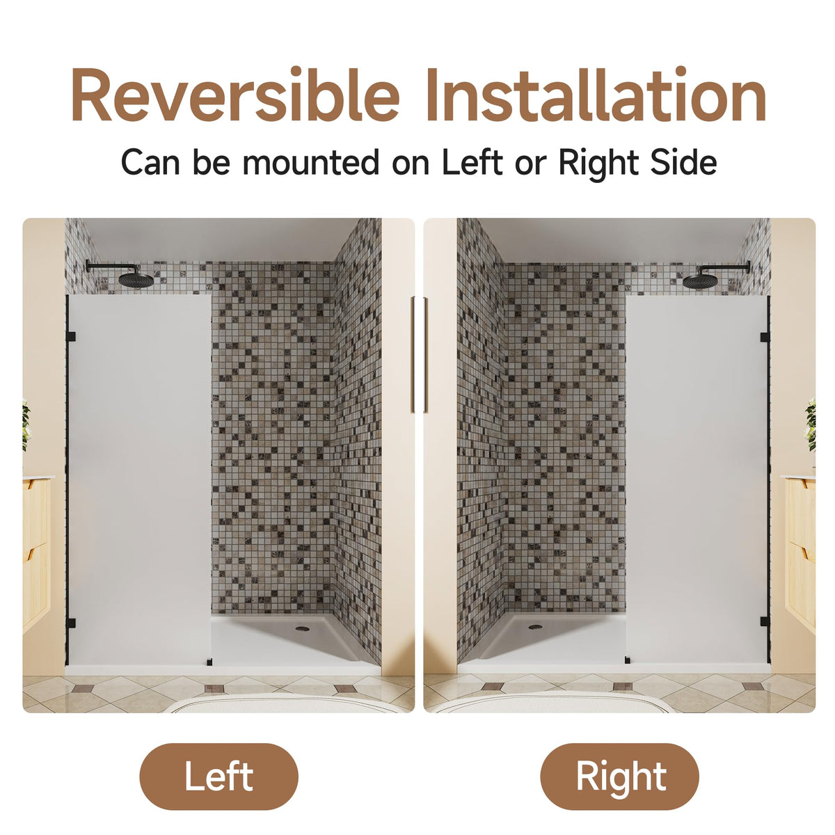 Glass Shower Door (Matte Black - Frosted / 30"W x 72"H - 10mm)