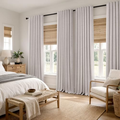 100% Blackout Linen Curtains for Bedroom 52 x 90 Inch Ivory 2 Panels (Ivory / 52"W x 90"L (Pack of 2))