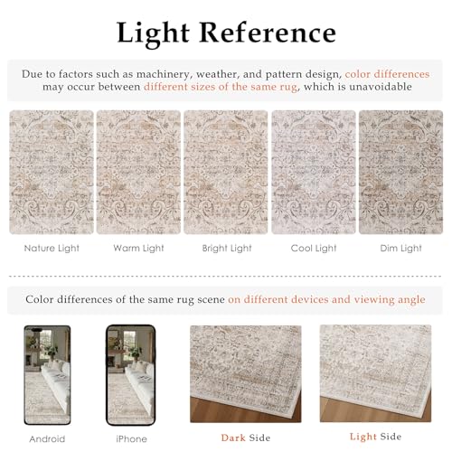 5x7 Washable Area Rug Beige Vintage Rug for Living Room (Light Beige / 5' x 7' (Rectangular))