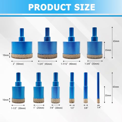 Tile Hole Saw Kit (10 Pcs 1/4"-2")