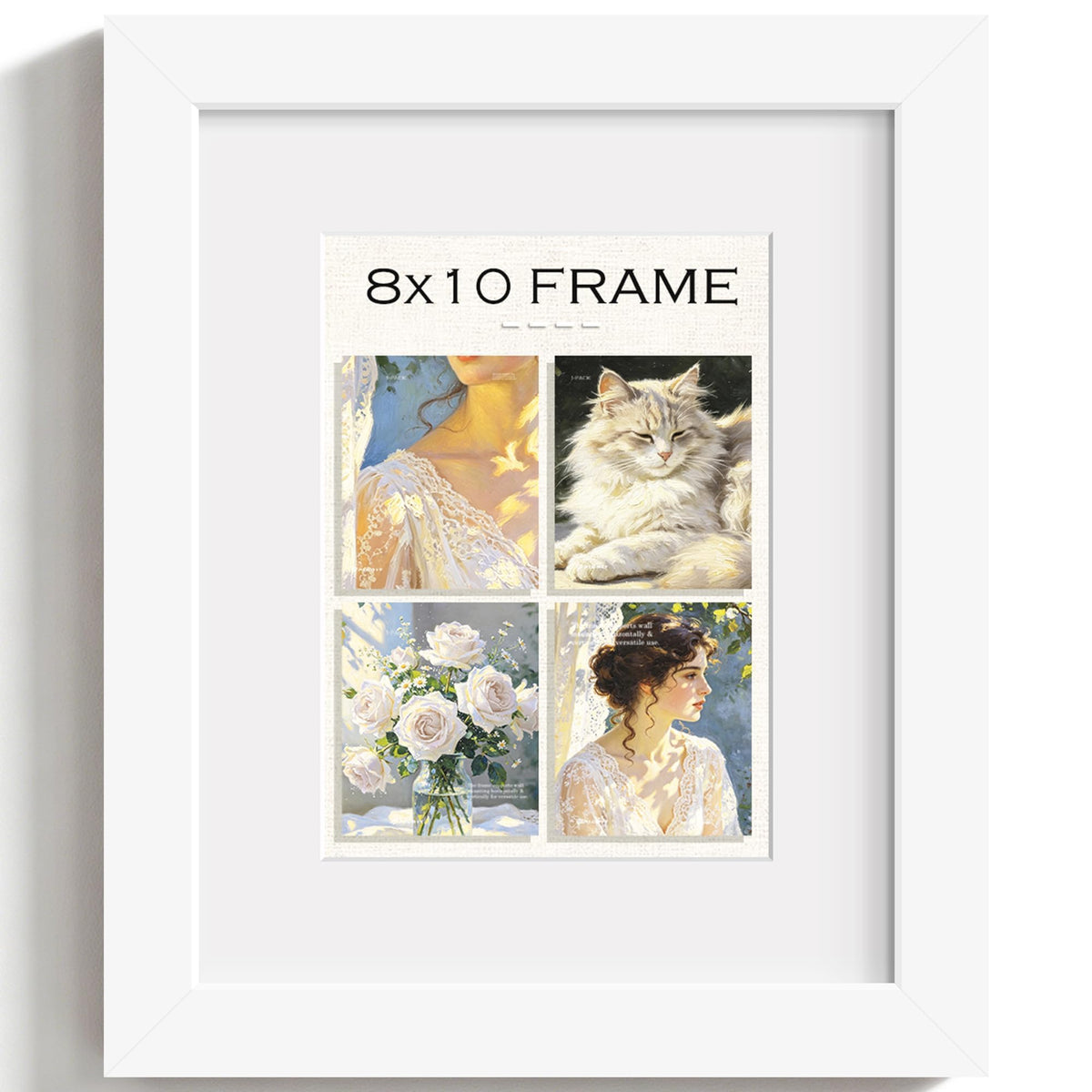 8x10 White Wooden Picture Frame (White Frame White Mat / 8x10)