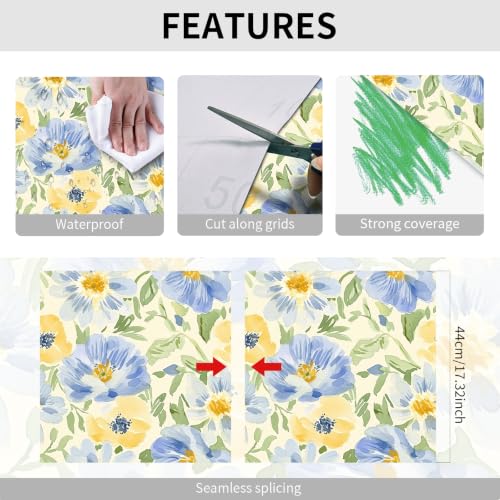 Floral Wallpaper Peel and Stick Boho Contact Paper 17.32" x 393.7" (Blue and Yellow / 17.3" x 393.7")