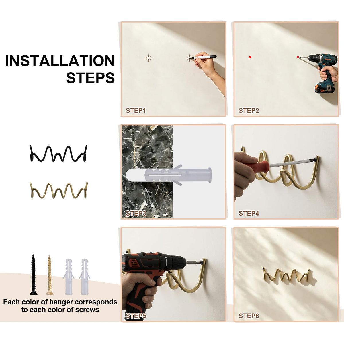 Wavy Wall Mount Coat Rack (Gold-1P / 11.4" x 2.95" (29cm x 7.5cm))