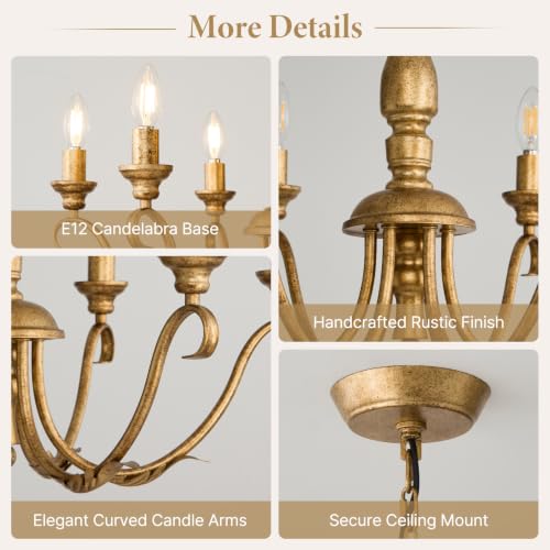 Farmhouse Vintage Antique Brass Chandelier