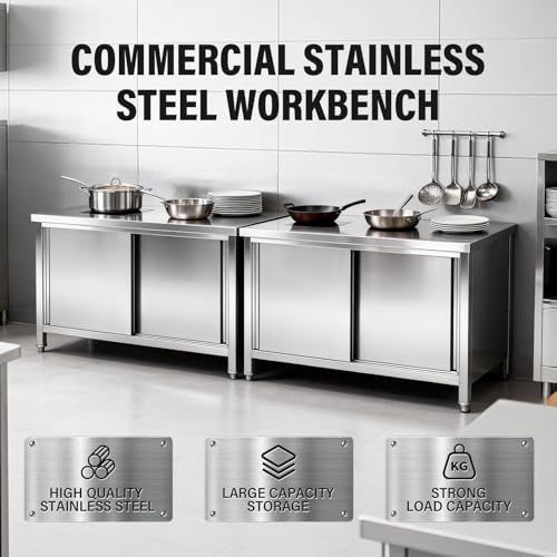 Commercial Grade Backless Stainless Steel Worktable with Cabinet
