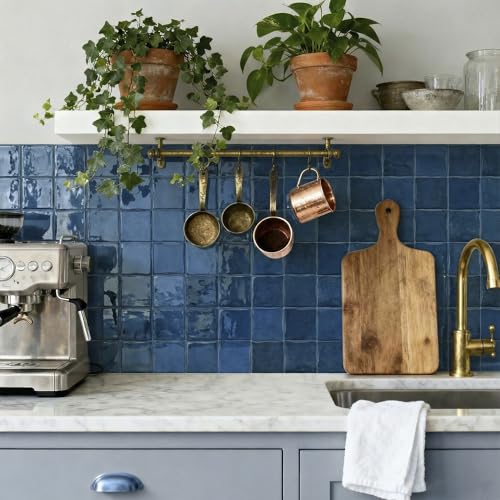 20Pcs Blue Peel and Stick Kitchen Backsplash Slab Tile Sticker 6"x6" (D-002 / 20pcs)