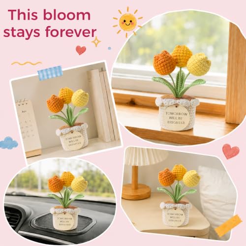 Thank You Gift Handmade Emotional Support Mini Crochet Tulip Flower Graduation Teacher Appreciation Gift for Mom Nurse Coworker Friend (Tulip Classic-orange)