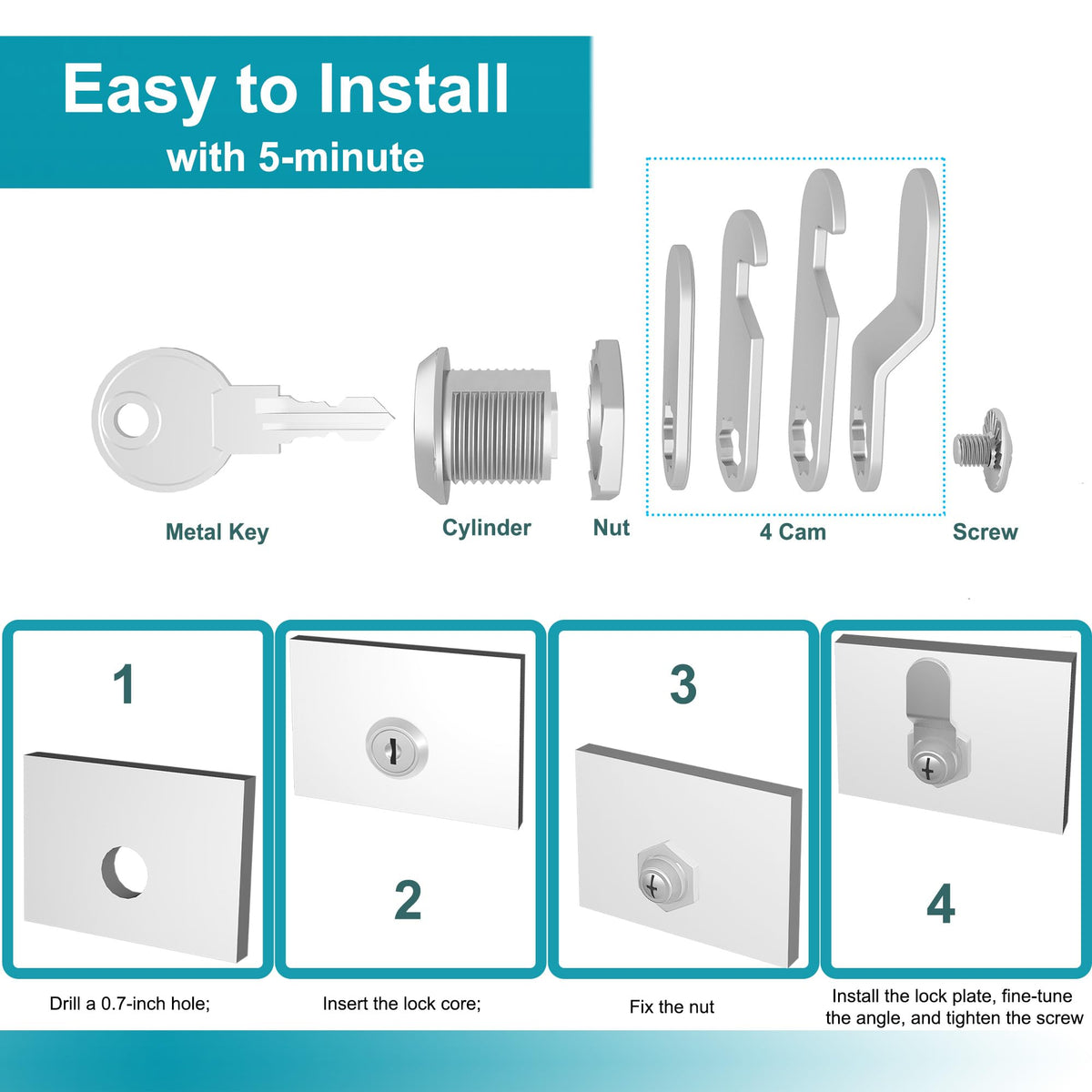 1 Pack Tubular Cabinet Locks with Keys (5/8 Inch / 1 Pcs / Silver)