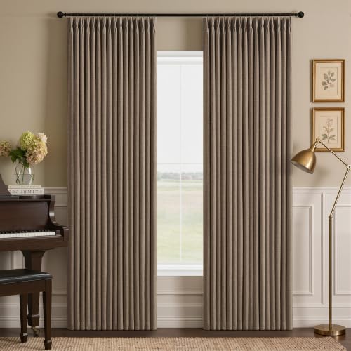 Dark Flax Pinch Pleated 100% Blackout Linen Bedroom Curtains 84 Inch Length (Dark Flax / 50"W x 84"L (Pack of 2))