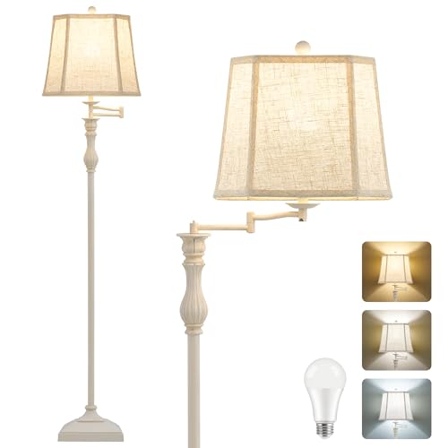 62" Floor Lamps for Living Room with 350°Adjustable Swing Arm (Cream)