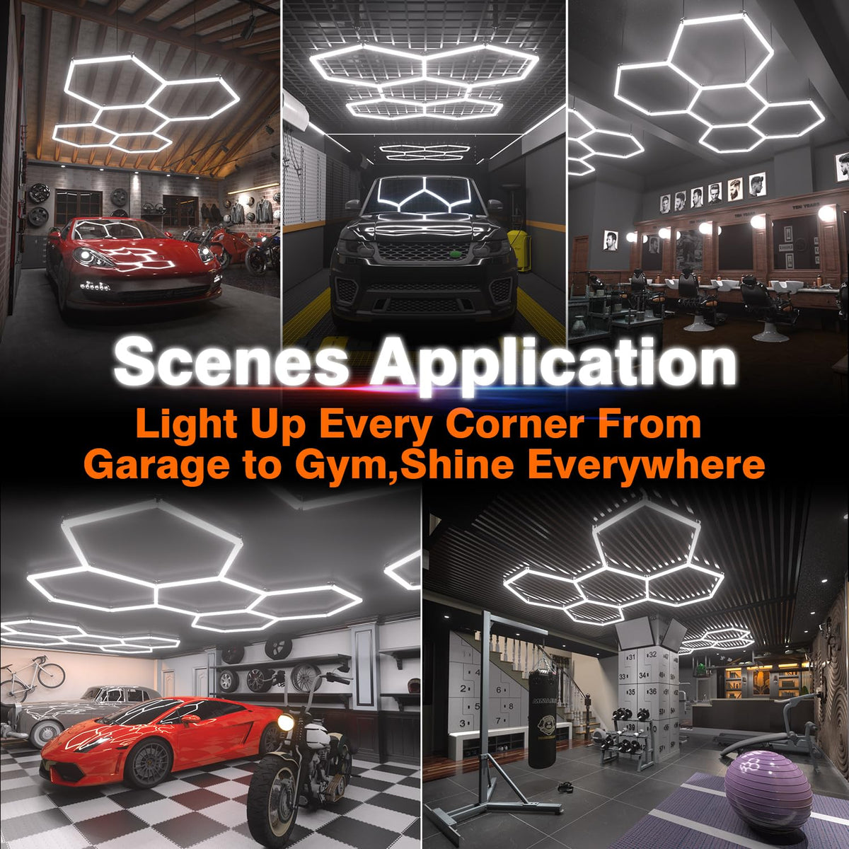 Dimmable Hexagon Garage Lights (5 HEX+NoBorder)