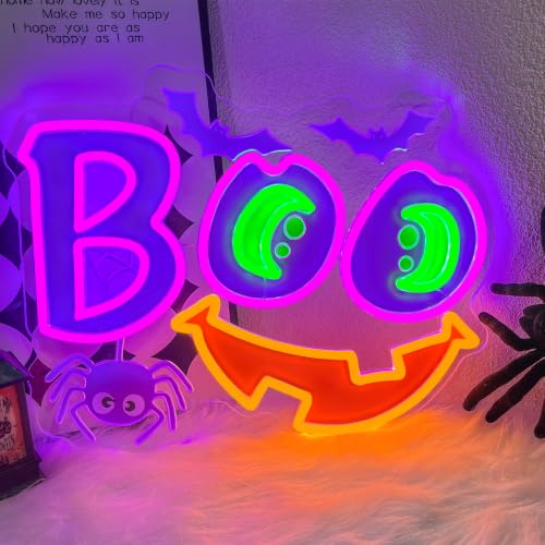 UV Printed Ghost Pumpkin Halloween Neon Sign Dimmable Cute Witch Hat Ghost LED Neon Light for Bedroom Game Room Halloween Party Home Decoration