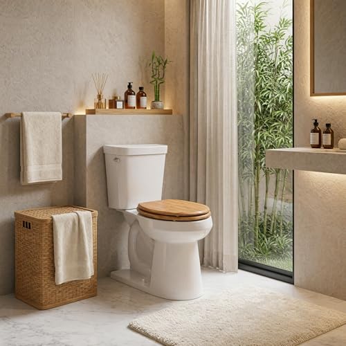 Bamboo Toilet Seat with HushMotion Soft Close and Magnetic Quick