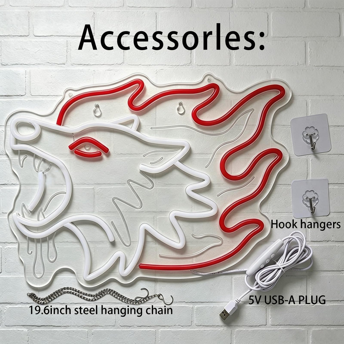 Wolf Neon Sign (White & Red)