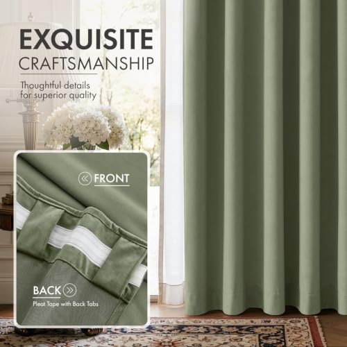 Sage Green Velvet Curtains 4 Panel Set Back Tab 40 x 84 Inch Long (Sage Green / 40"W x 84"L (Pack of 4))