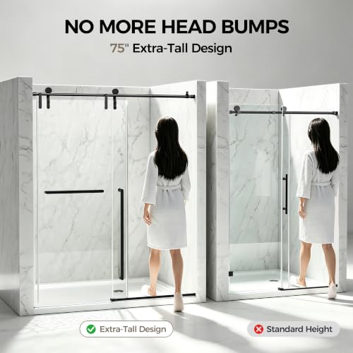 Shower Door 56 (Matte Black - Clear / 56-60"W x 75"H (8mm))