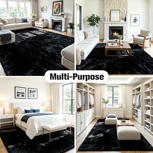 5x7 Fluffy Area Rug for Living Room (Black / 5' x 7' (Rectangular))