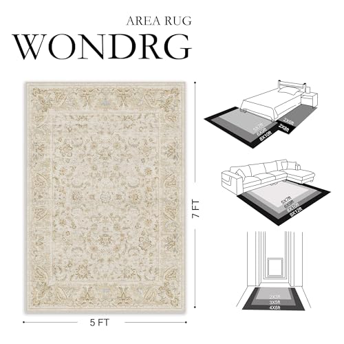 4x6 Beige Washable Area Rug Non Slip Retro Distressed Carpet (Distressed | Beige / 4' x 6' (Rectangular))