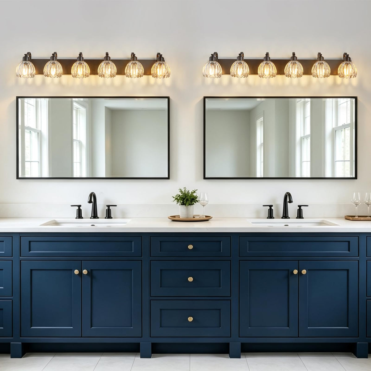 Bathroom Light Fixtures (Black - Tulip Clear / 6-light)