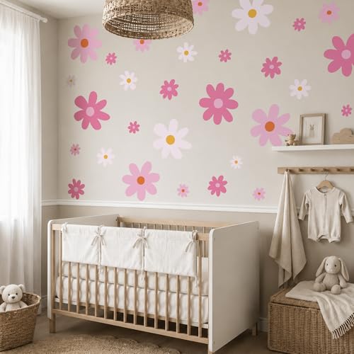 52 Pcs Large Pink Daisy Wall Decals (Pink)