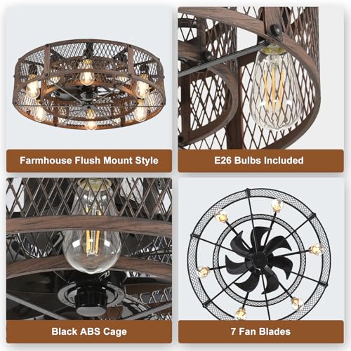 Caged Ceiling Fan with Lights (Walnut-AW / 26 inch-Ceiling Mount)