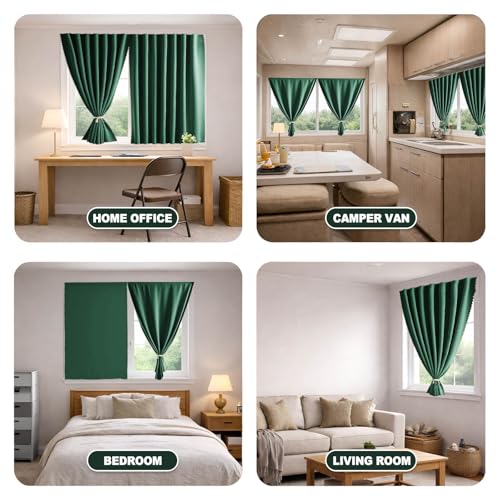 Adhesive Curtain Blackout Curtains with No Rod (Dark Green / 71"W x 59"H)