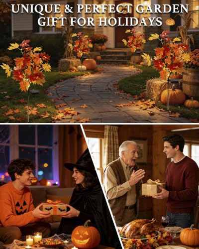 2 Pack Fall Solar Lights Outdoor Decorative (Maple / 2 Pieces)