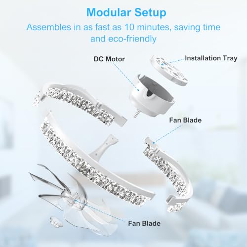 Ceiling Fans with Lights and Remote (White-Crystal / 20 INCH)