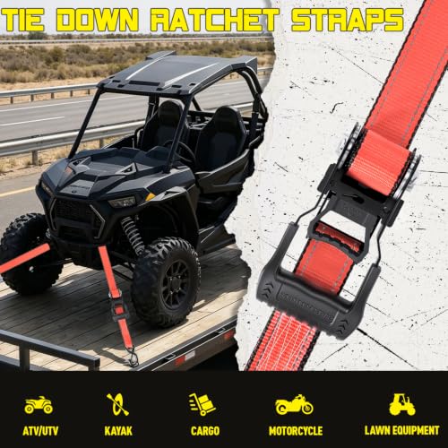 Ratchet Straps Tie Downs 4Pack 1.5" x 8ft 5250lb Heavy Duty Ratchet Straps (Red / 5250 LB - 8Ft)