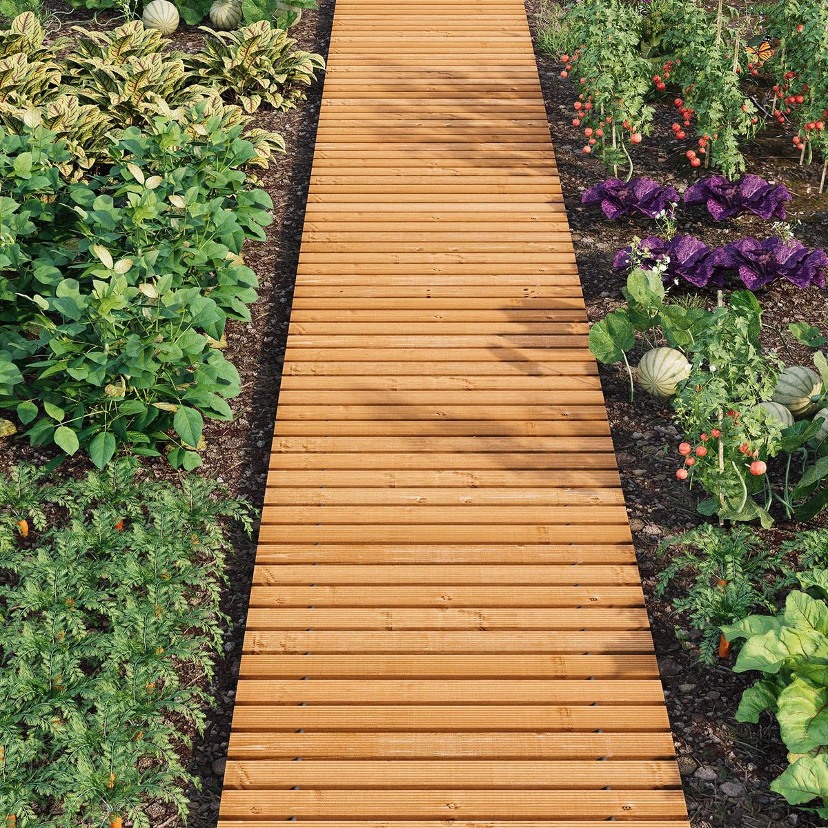 12FTx25'' W Wooden Garden Parhway Walkway Oversize Outdoor Roll Out Decorative Patio Path Pavers Flooring Non (Brown / 12FT-Straight)