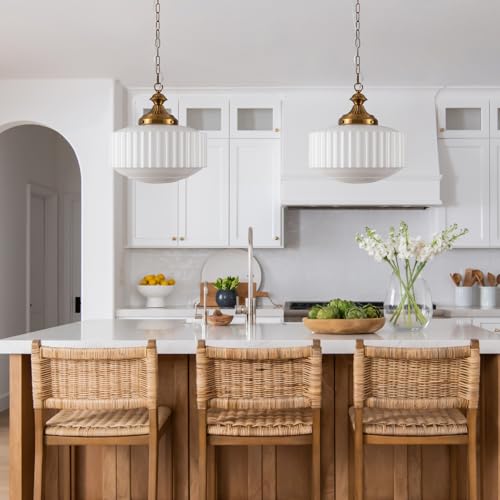 Vintage Brass Milk Glass Pendant Light Fixture